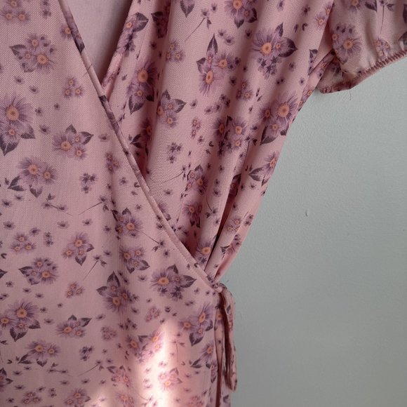 Simons Pink Floral Mesh Wrap Dress L - Picture 4 of 8